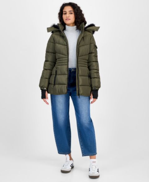 Женские куртки Steve Madden Hooded Zip-Front Puffer Coat