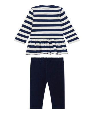 Baby Girls 2-Piece Long Sleeve Yarn Dye Stripe T-Shirt and Knit Denim Pants Set