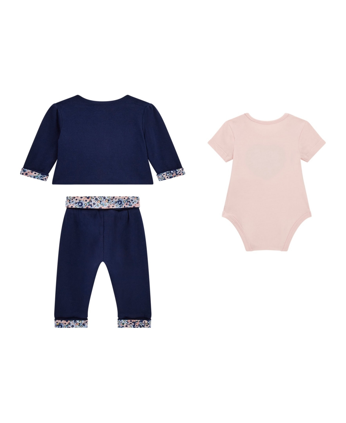 Guess Baby Girls 3-piece Reversible Jacket, Short Sleeve Bodysuit And Reversible Pants Set In Blue