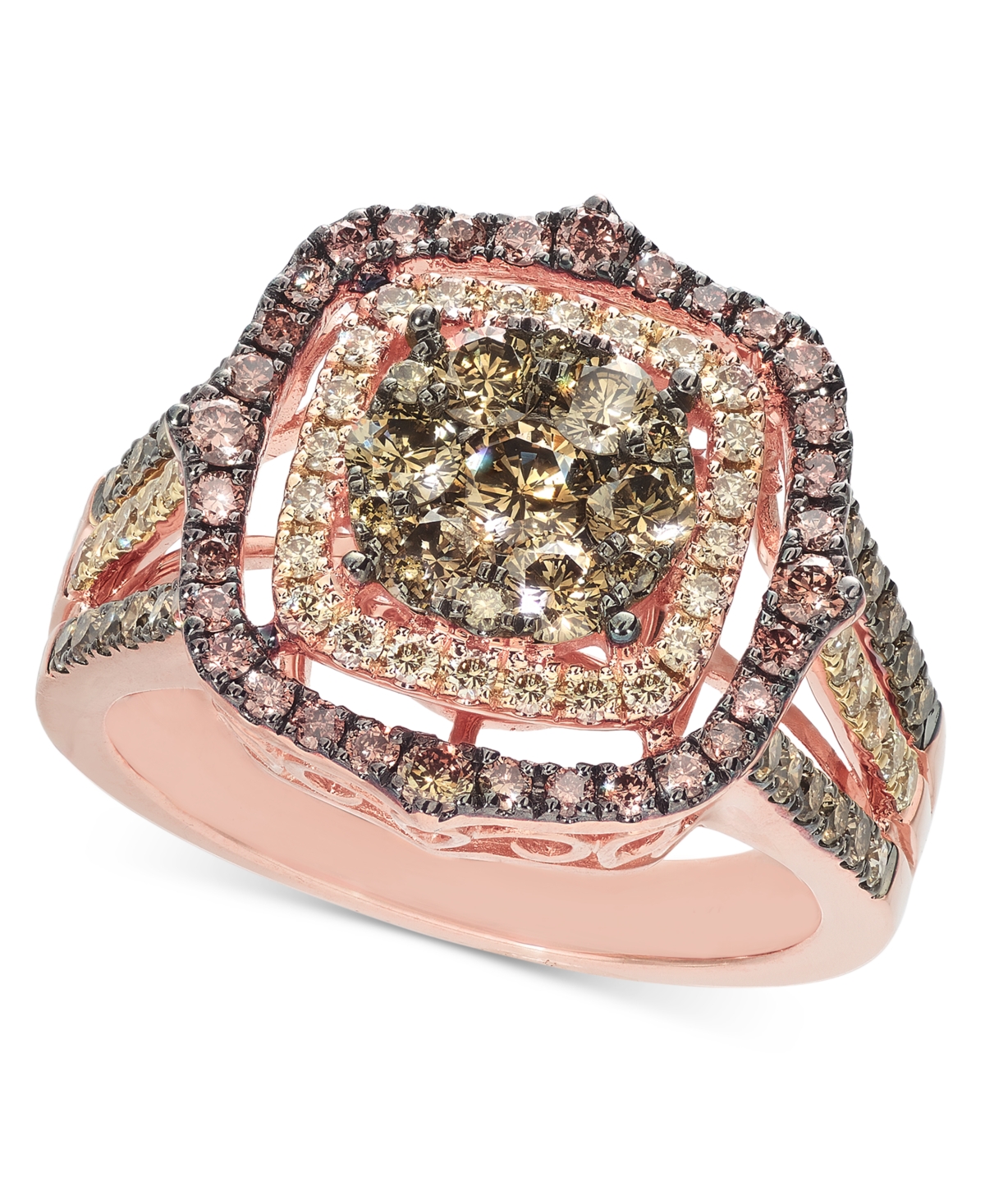 Le Vian Chocolate Diamond & Nude Diamond Halo Cluster Ring (1-1/2 Ct. T.w.) In 14k Rose Gold (also Available In Gold