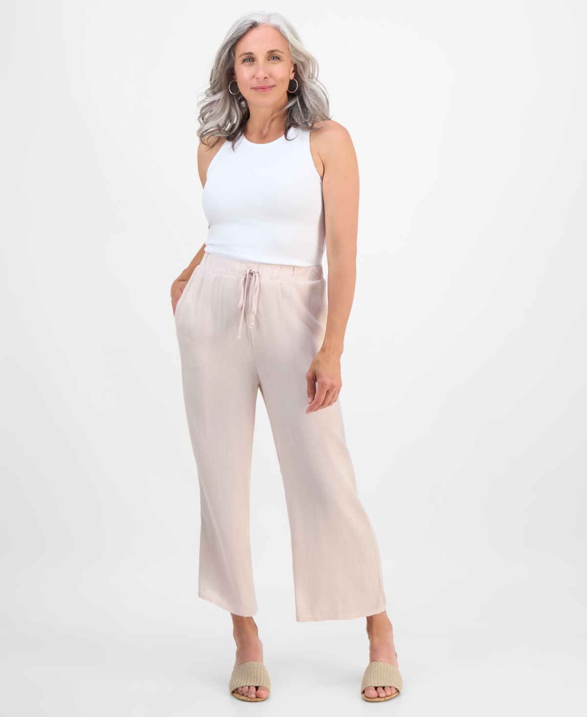 Style & Co Petite Crop Tie-waist Wide-leg Pants, Exclusively At Macy's In Brown