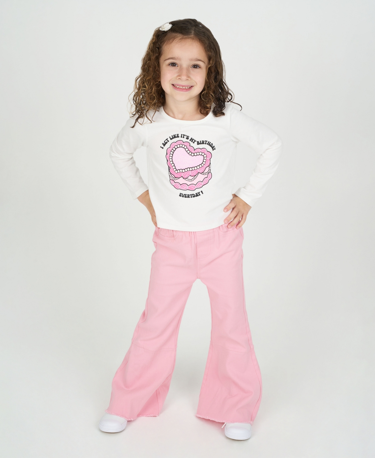 Rare Editions Little Girls 3-piece Cake Printed T-shirt, Demin Vest And Flared Twill Pants Set In Blue