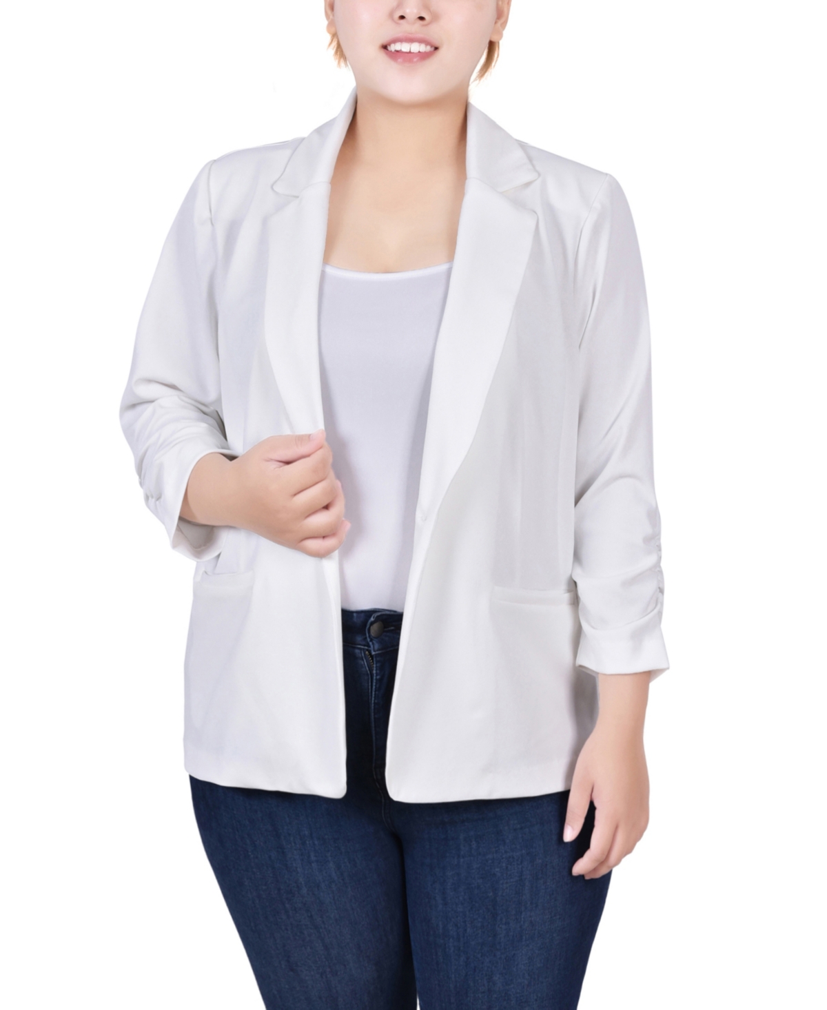 Ny Collection Plus Size Long Sleeve Scuba Crepe Jacket In White