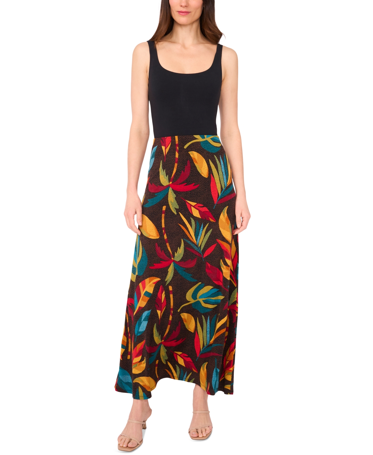 Women's Leaf-Print Maxi A-Line Skirt - Sunflower