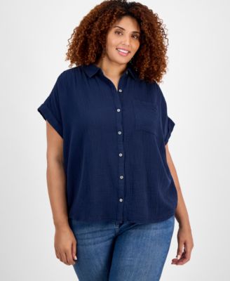 Plus Size Button-Front Short-Sleeve Shirt
