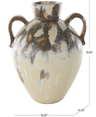 Antique Style Pot Ceramic 15" Vase with Curved Handles