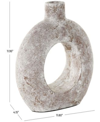 12" Antique Style Donut Textured Ceramic Vase
