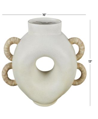 Resin 13" Contemporary Vase with Woven Inspired Arched Handles