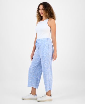 Petite Printed High-Rise Wide-Leg Ankle Pants, Exclusively at Macy's 