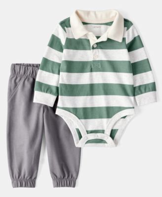 Carter's - Baby Boys Striped Polo Bodysuit & Pull-On Pants, 2 Piece Set