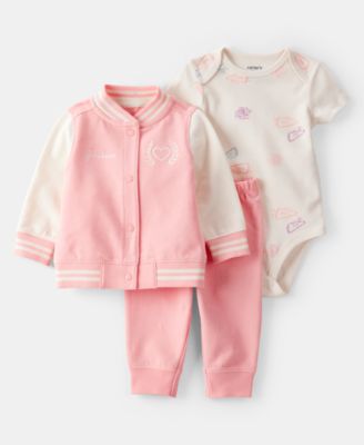 Carter's - Baby Girls Cotton Varsity Freshman Little Jacket, Bodysuit & Pants, 3 Piece Set
