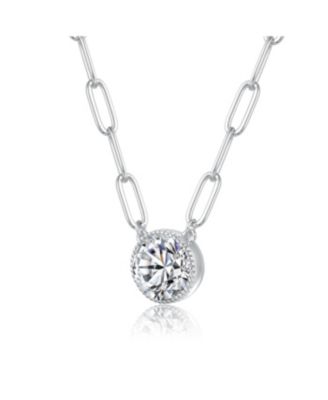 Round Bezel Set Clear Cubic Zirconia Solitaire Necklace