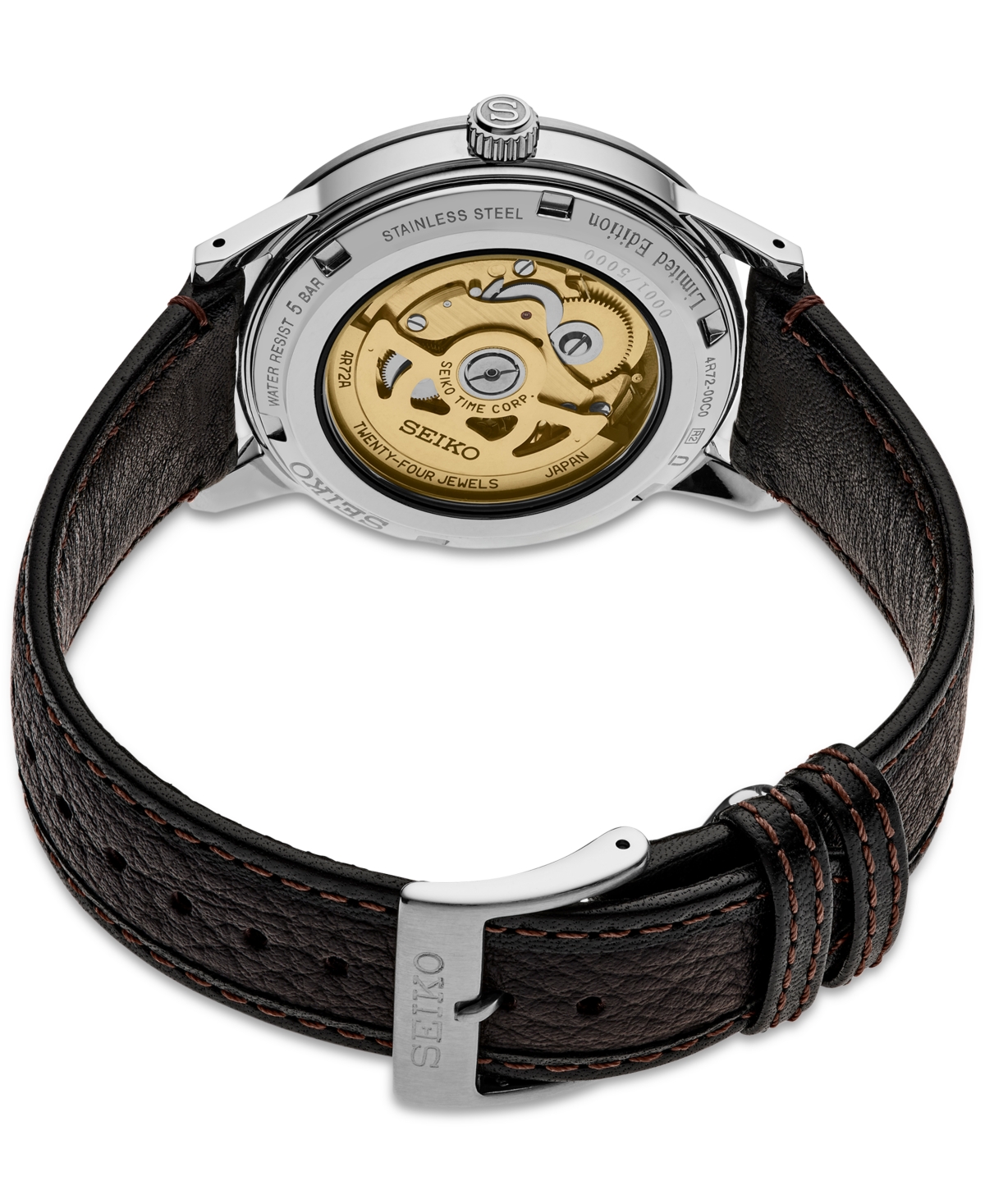 Seiko Men's Automatic Presage Style 60s Brown Leather Strap Watch 40mm