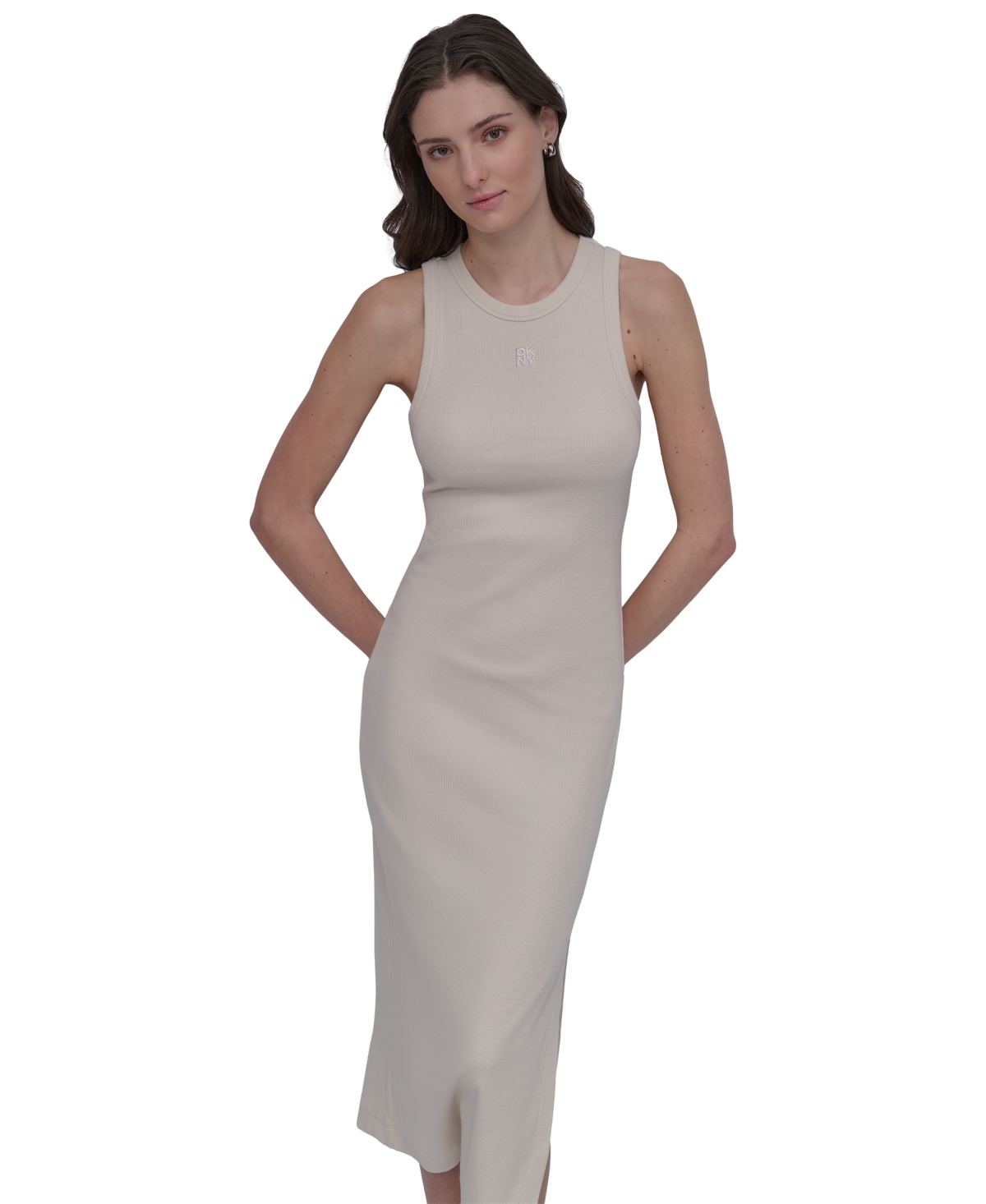 Dkny Jeans Women's Side-slit Tank Midi Dress In Neutral