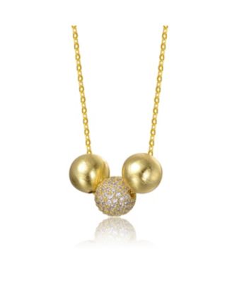 14K Gold Plated Matte & Bright Shine Cubic Zirconia Bead Pendant Necklace