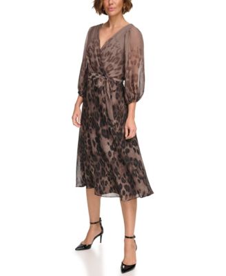 Petites Chiffon Printed Surplice Balloon-Sleeve Dress
