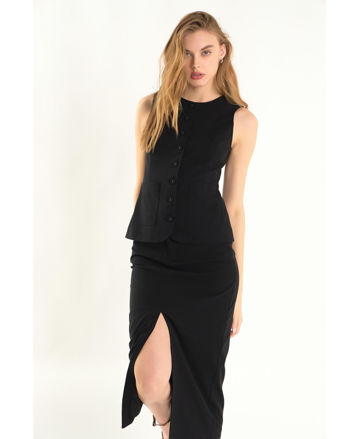 Women's Linen Long Top - Black
