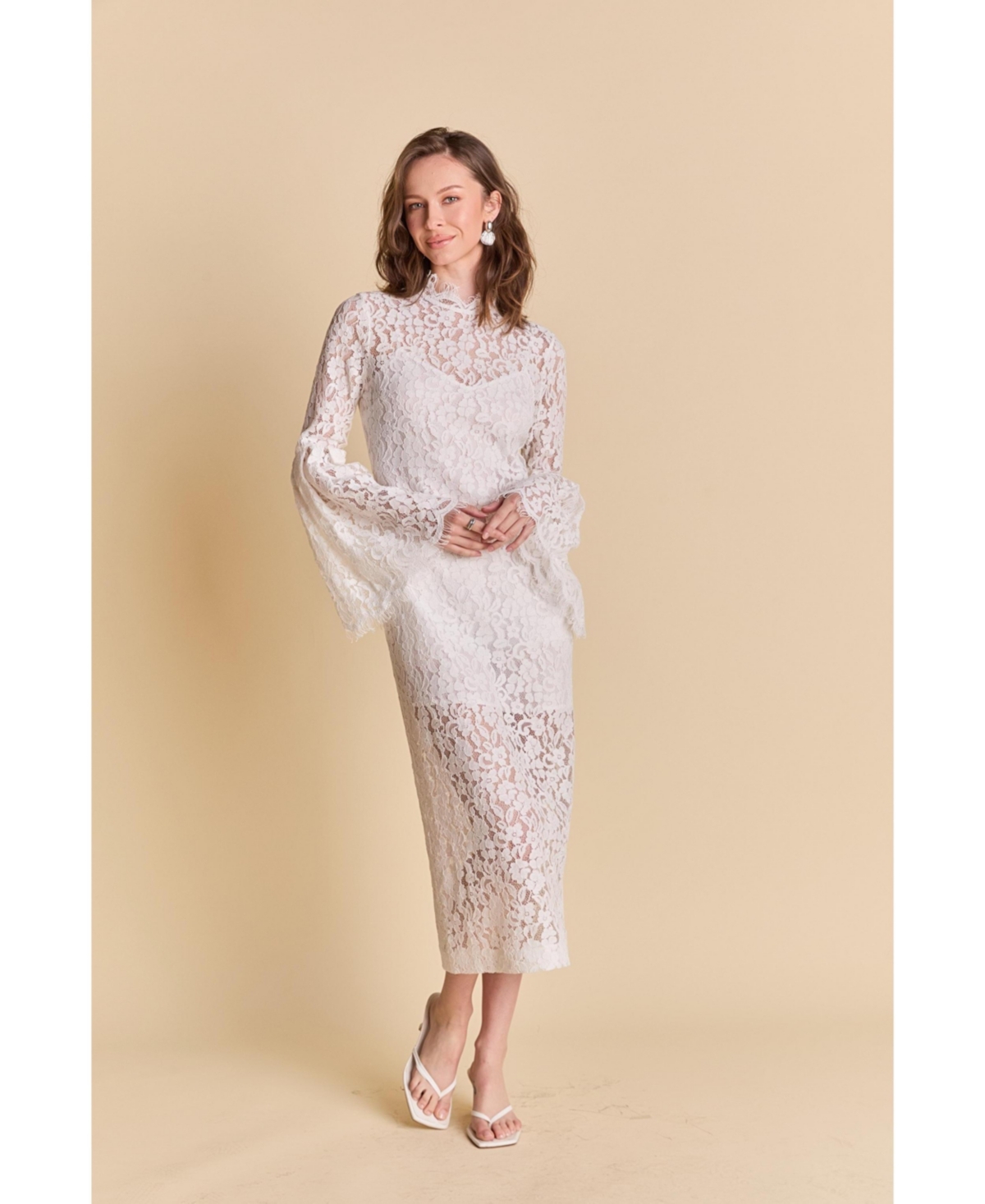Women's Lace Column Midi Dress - White