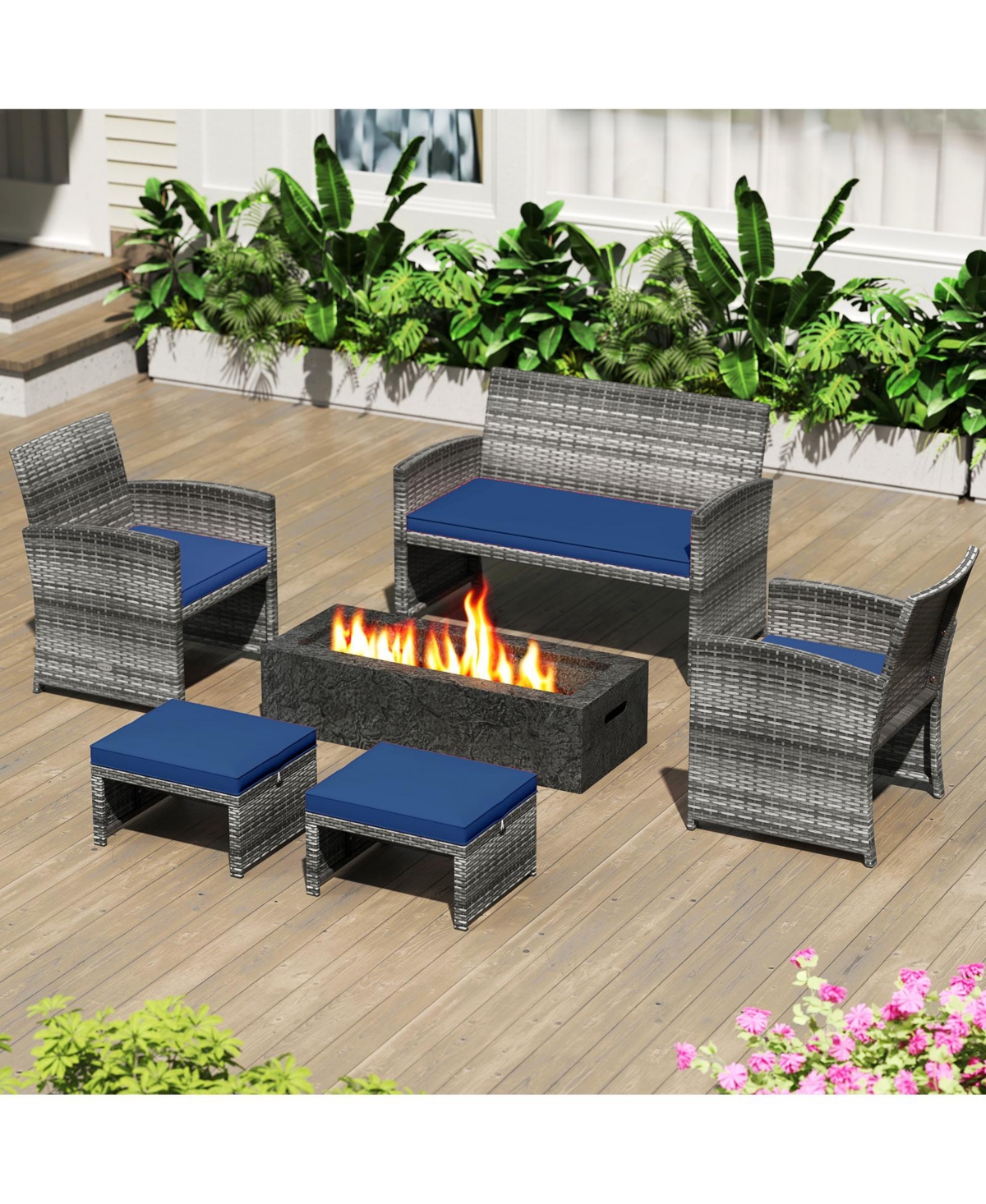 Slickblue 2 Pieces Patio Pe Rattan Ottomans with Soft Zippered Cushions for Deck