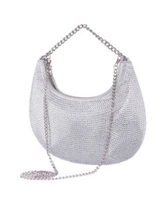 All Over Crystal Crescent Moon Crossbody Bag