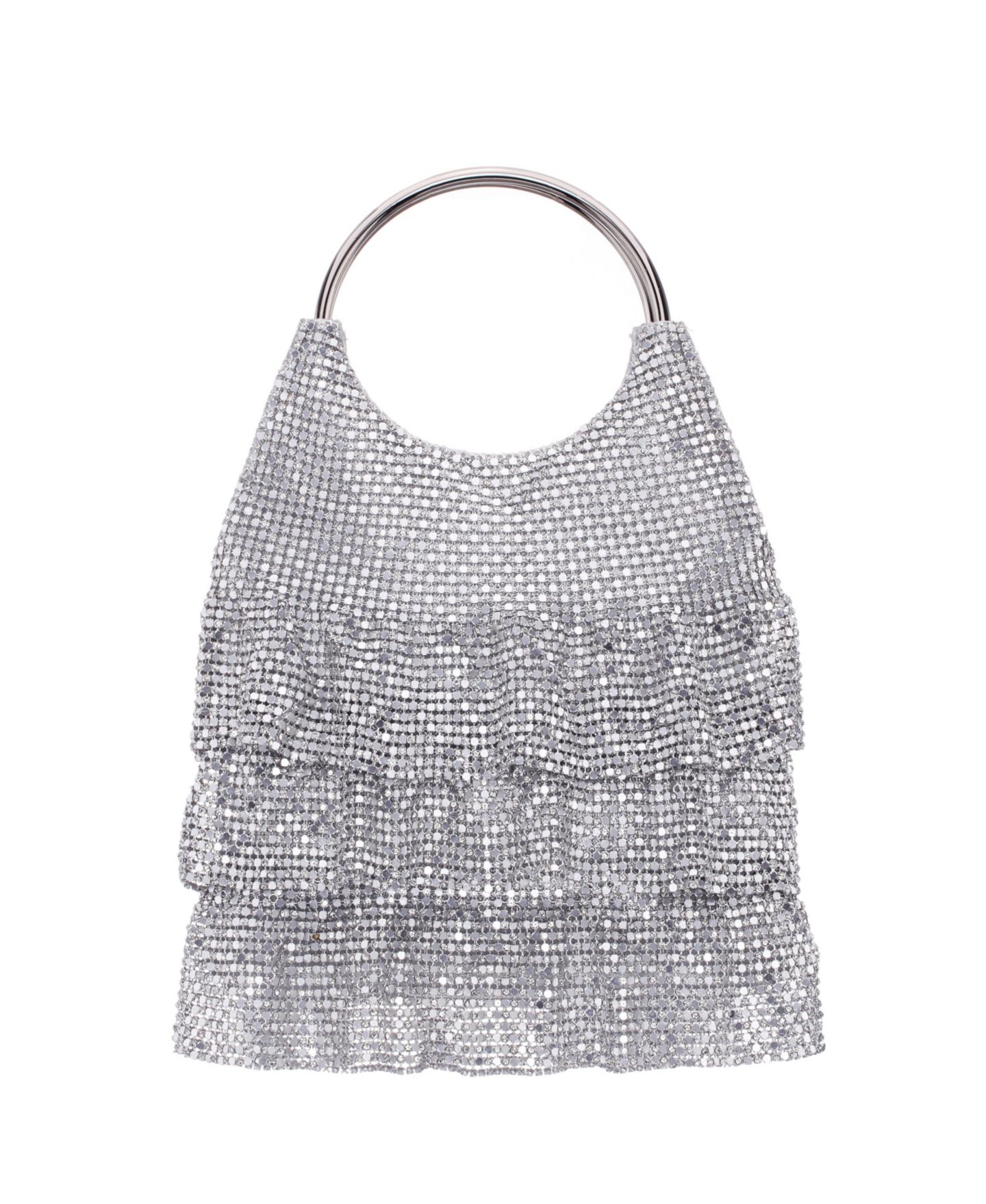 Женская сумка Nina 3-Tiered Crystal Mesh Ruffle Pouch, цвет: Серебряный — фото 3