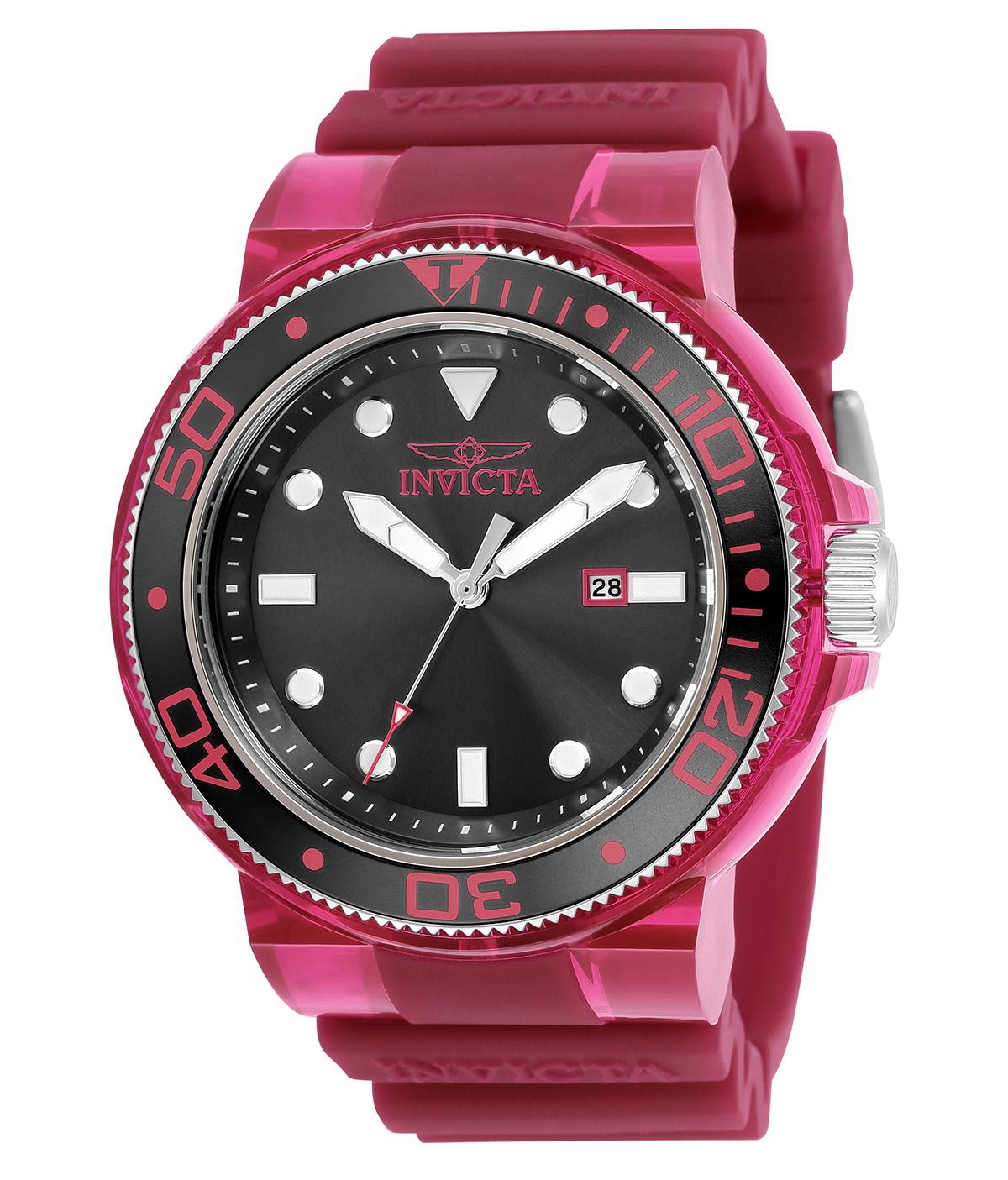 Men's 32329 Pro Diver Quartz 3 Hand Black Dial Watch - Red