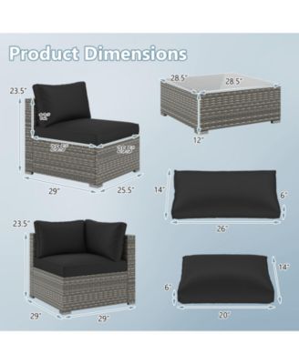 5-Piece Outdoor Patio Sectional Sofa Couch and Glass Coffee Table with Cushions