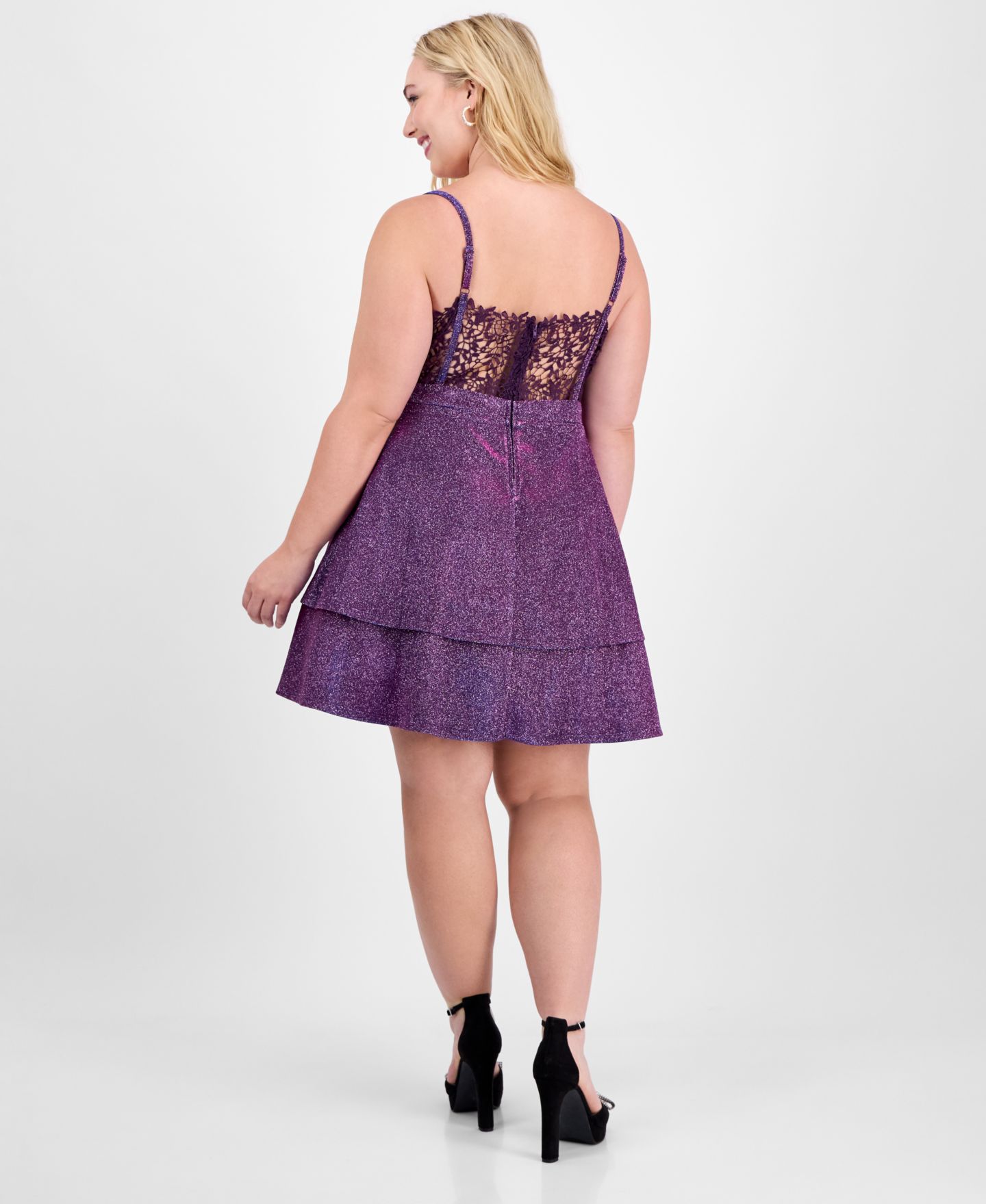 Женское платье City Studios Trendy Plus Size Fit & Flare Glitter, цвет: Виноградный — фото 2