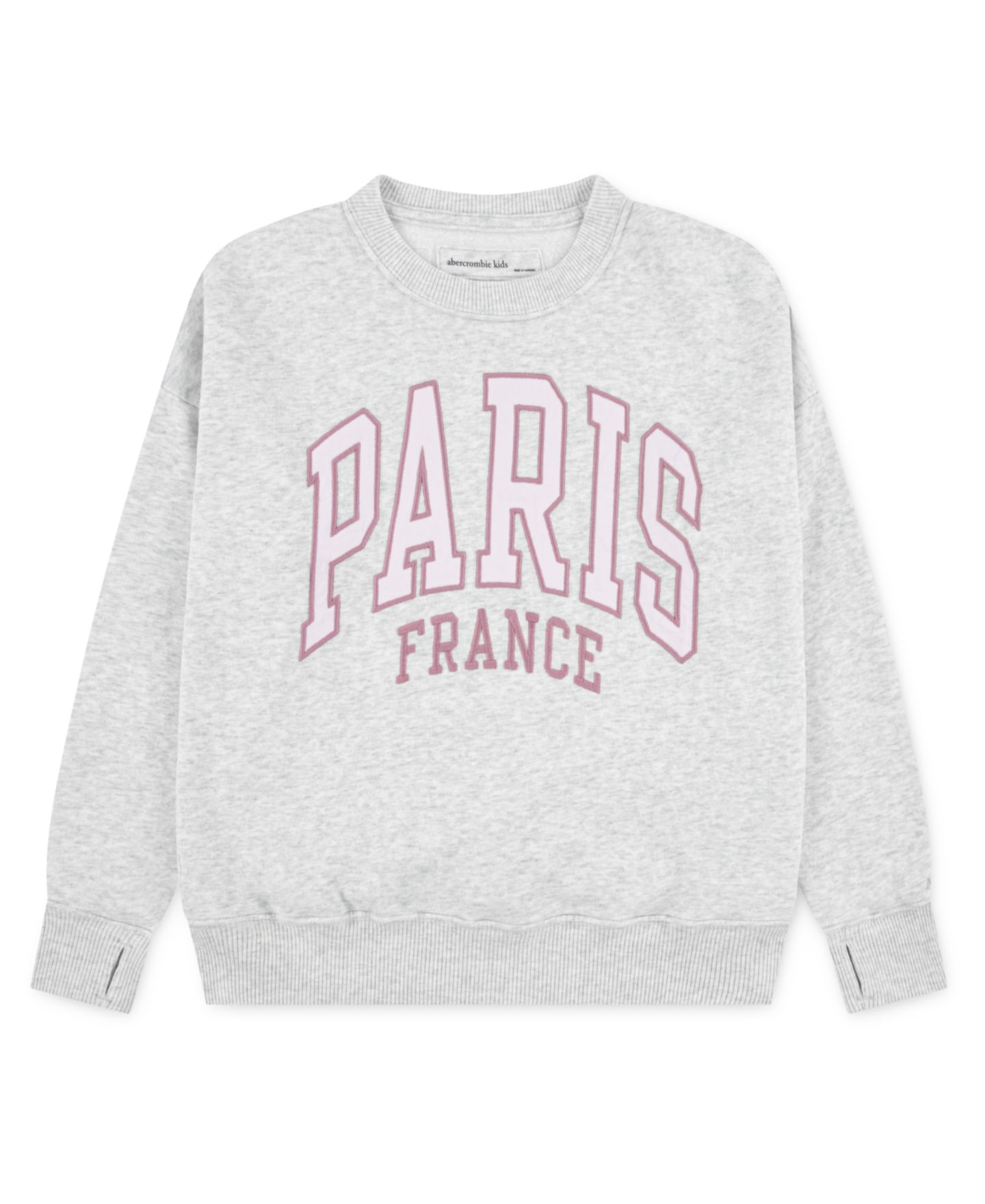 Толстовка abercrombie kids Paris Crewneck Sweatshirt для девочек, цвет: Светлый серый меланжевый — фото 1