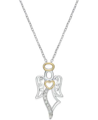 Macy's - Diamond Angel Pendant Necklace (1/10 ct. t.w.) in Sterling Silver and 18k Gold-Plated Sterling Silver