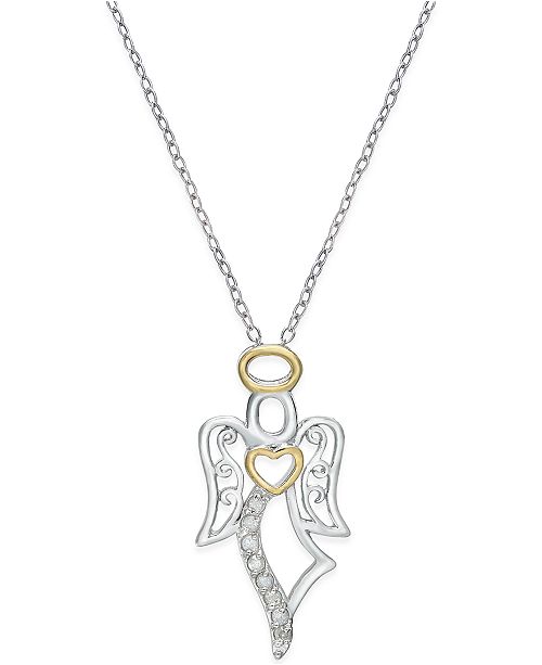 Macy S Diamond Angel Pendant Necklace 1 10 Ct T W In Sterling Silver And 18k Gold Plated Sterling Silver Reviews Necklaces Jewelry Watches Macy S