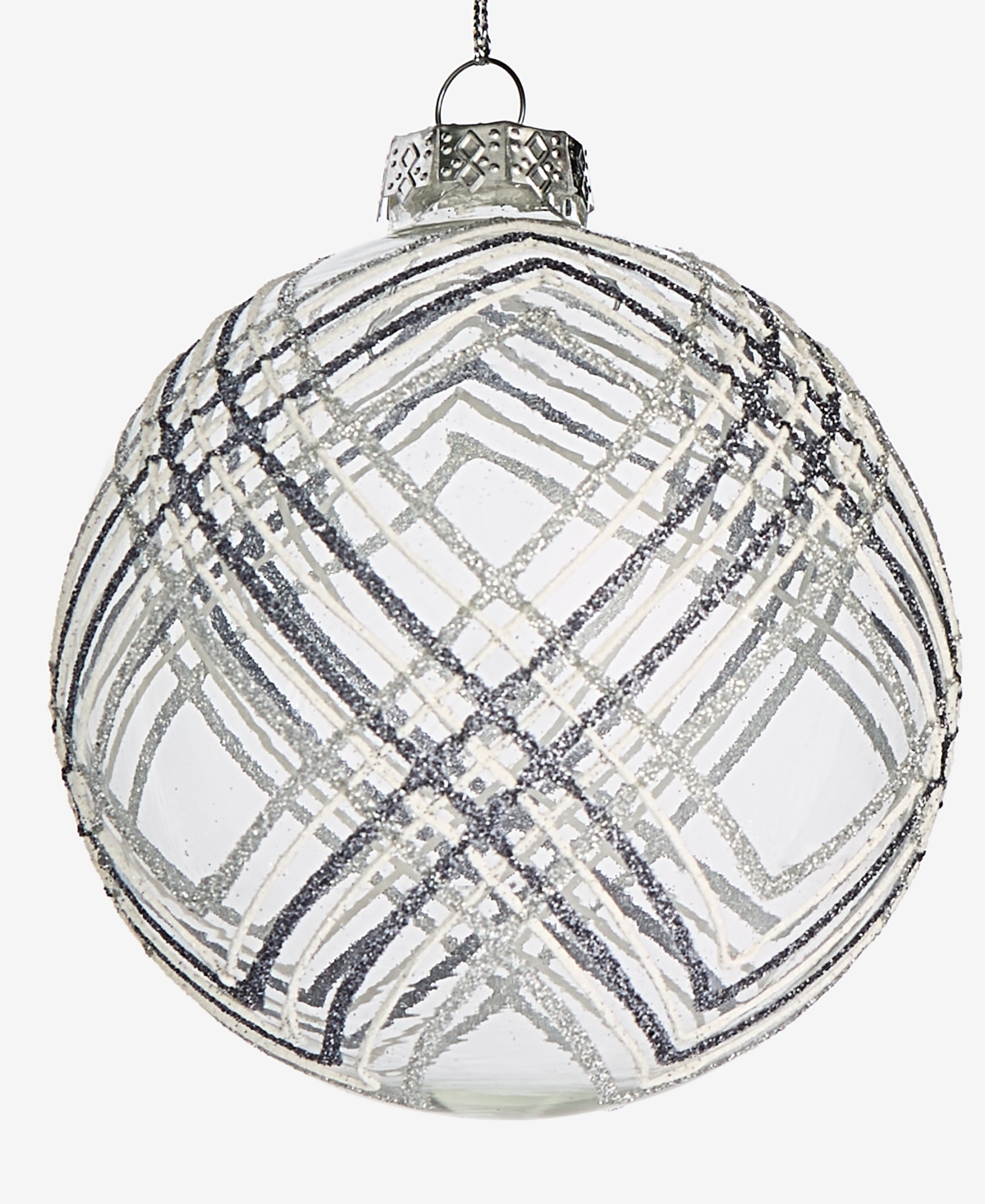 Holiday Lane Iced Delight Clear Stripe Ball Ornament, Macy's Exclusive