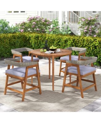  Acacia Wood Round Outdoor Dining Table for 4 People