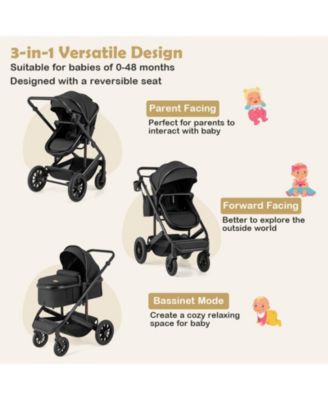 Toddler 3-in-1 Folding Convertible Newborn Stroller with Detachable Bassinet