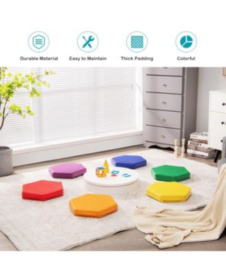 6 Pieces Multifunctional Hexagon Toddler Floor Cushions Classroom Seating with Handles