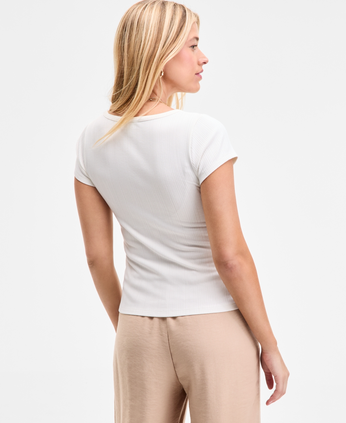On 34th Women's Ribbed Scoop-neck Tee, Exclusively At Macy's In White