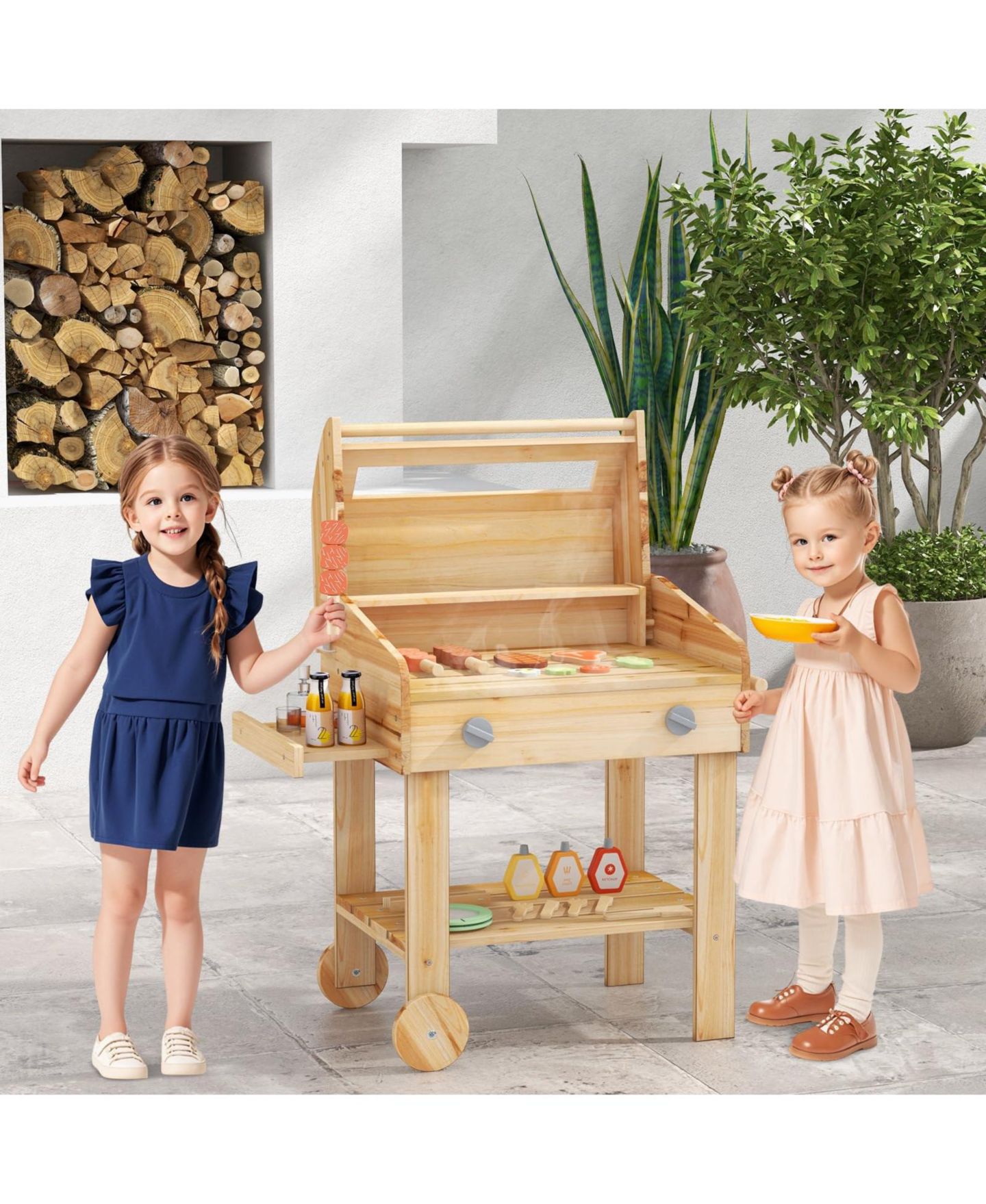 Детский игровой набор Mecale Wooden BBQ Grill 25-Piece Playset, Ages 3+, цвет: Натуральный — фото 2