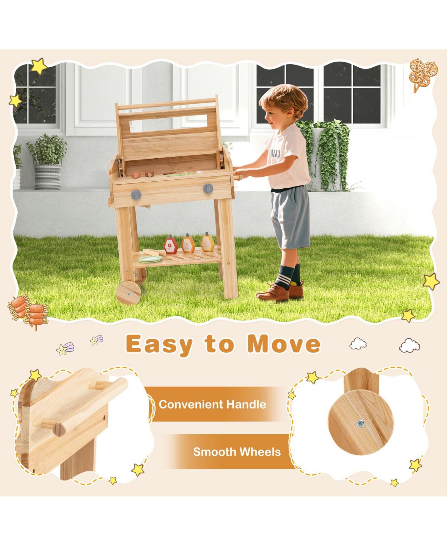 Детский игровой набор Mecale Wooden BBQ Grill 25-Piece Playset, Ages 3+, цвет: Натуральный — фото 7