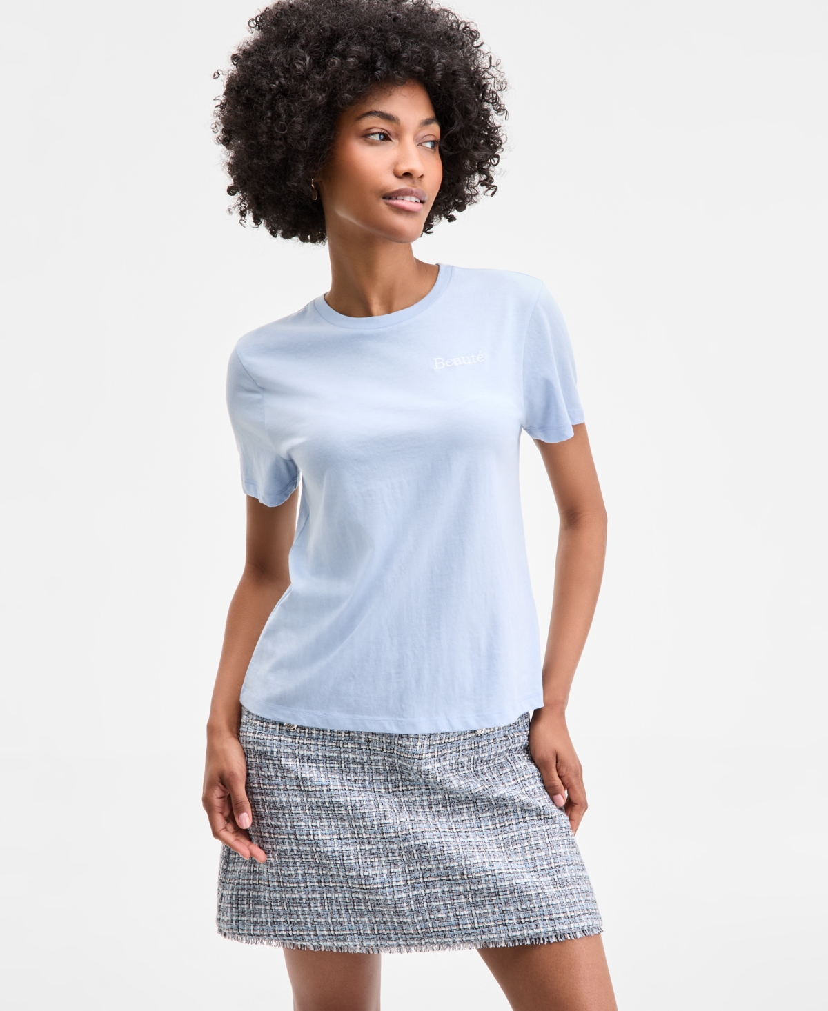 Women's Beaute Embellished Crewneck Tee, Exclusively at Macy's - Vast Sky