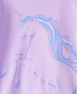 Toddler Girls Unicorn-Print Snug-Fit Cotton Pajamas, 4 Piece Set