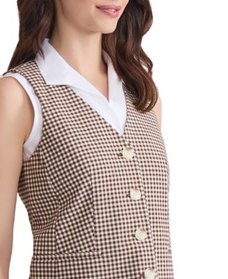 Women's Check-Print Button-Front Vest 