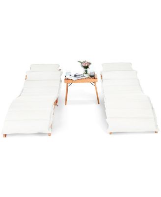 3 PCS Folding Eucalyptus Lounge Chair & Table Set w/ Double-sided Cushion