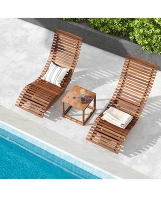 Acacia Wood Patio Chaise Lounge Chair Outdoor Rocking Chair w/ Slatted Design