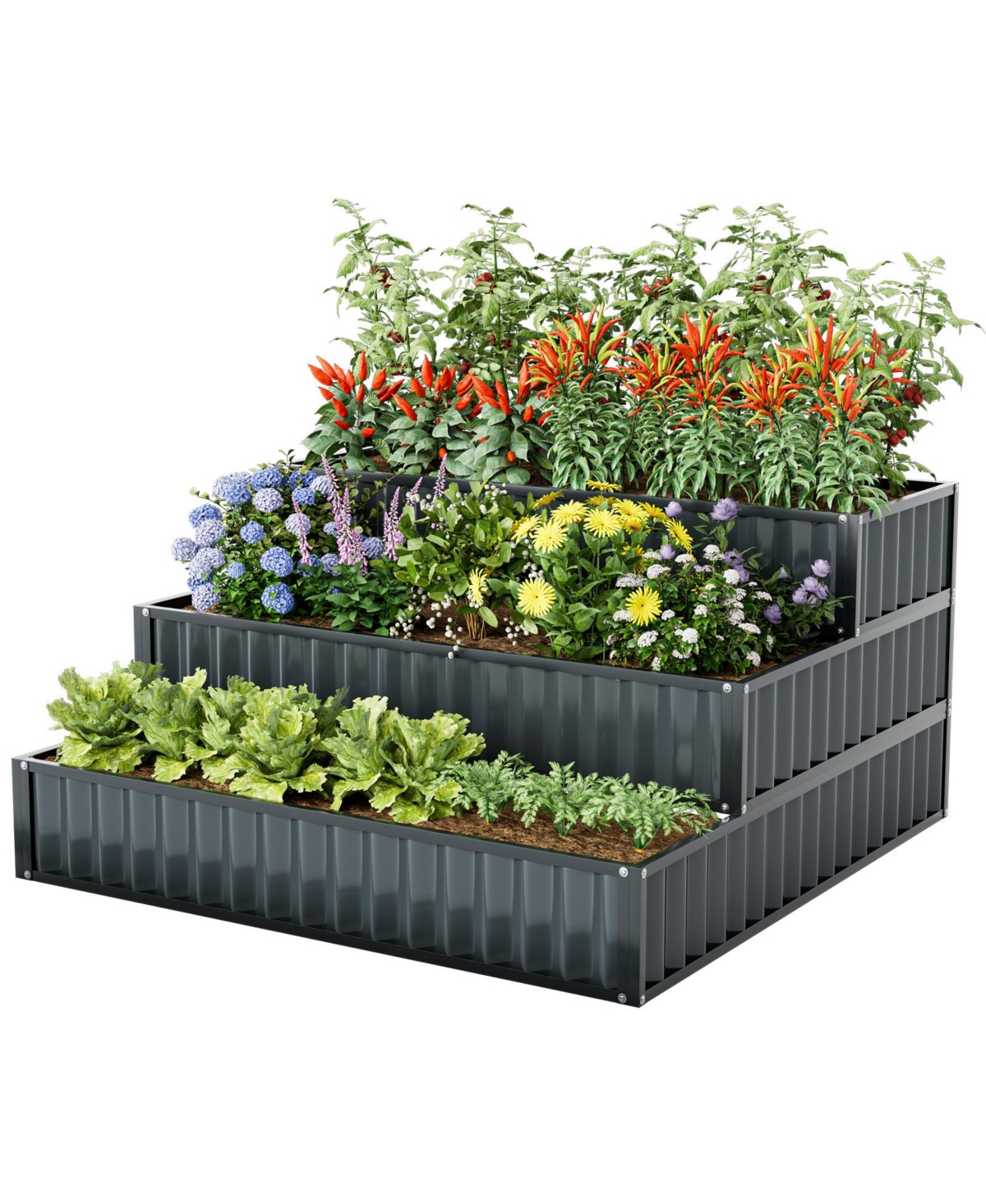 Heavy-Duty Outdoor 3-Tier Raised Garden Bed Planter Box - Green