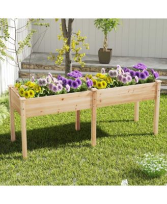 Outdoor Raised Garden Bed with Divider Panel and Drainage Holes