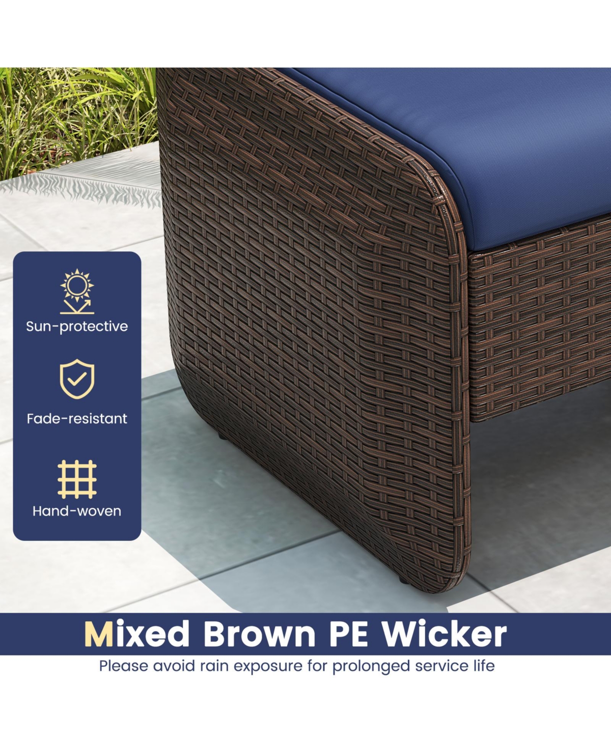 2-Piece Outdoor Pe Wicker Ottomans with Removable Cushions for Patio or Garden