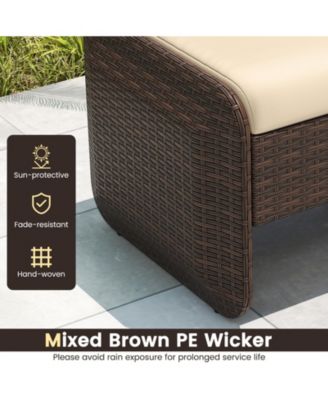 2-Piece Outdoor PE Wicker Ottomans with Removable Cushions for Patio or Garden