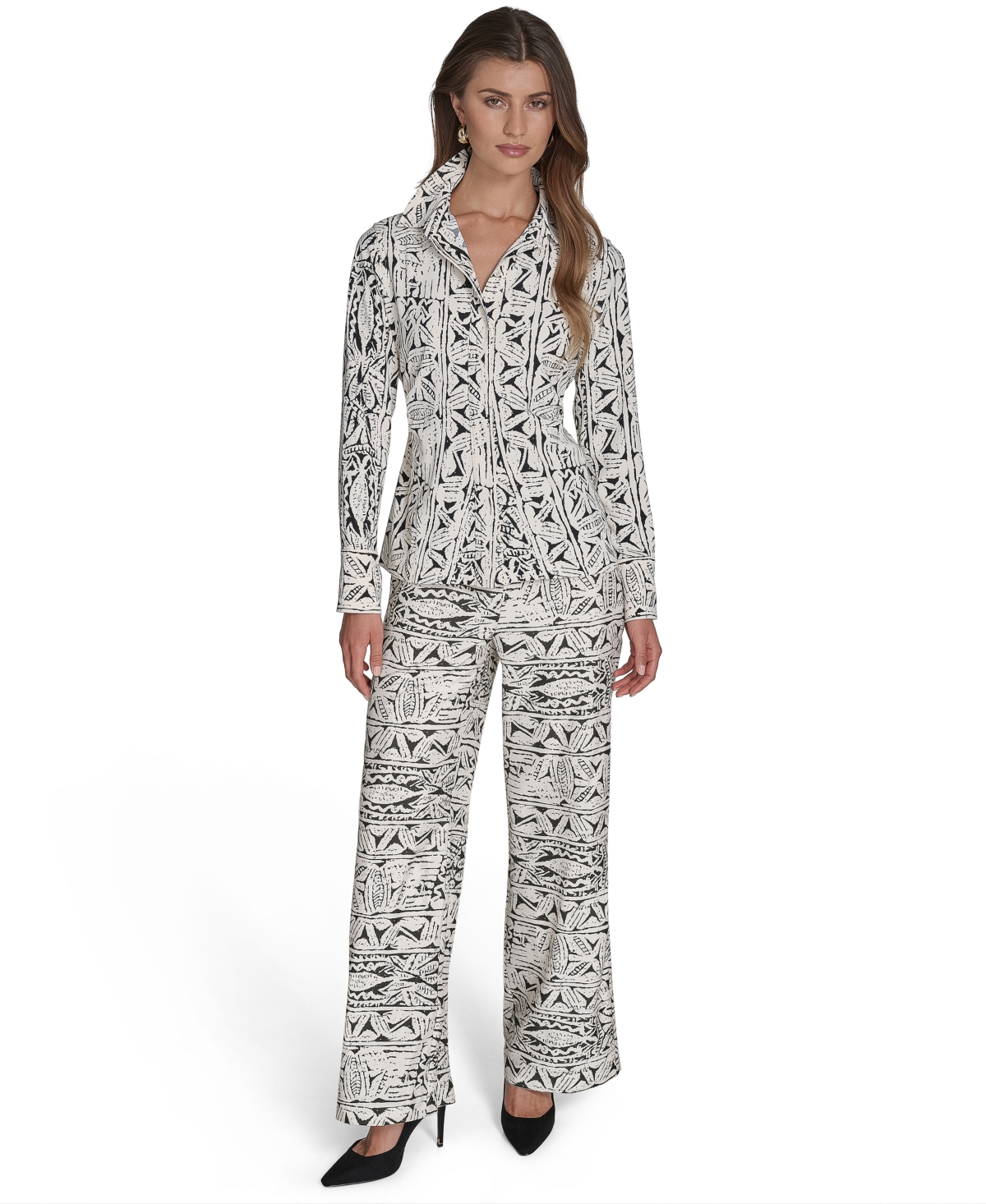 Halston Women's Printed Button-front Shirt In Brown