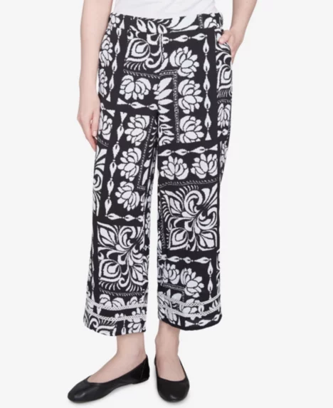 Petite Lotus Patchwork Crepe Capri Pants - Black/White