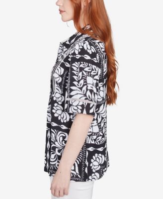 Petite Lotus Patchwork Button Front Camp Shirt